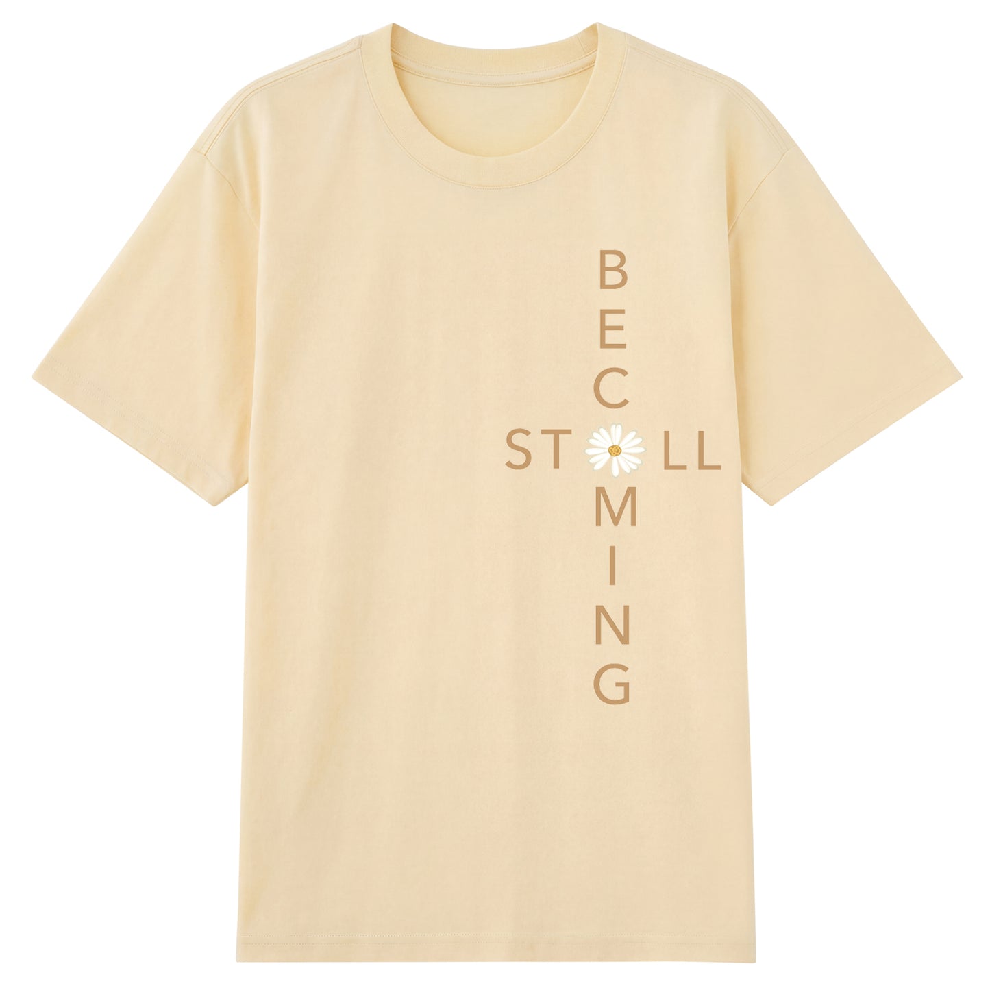 Detail view of beige t恤 featuring Flower stillbecoming Staple Tee