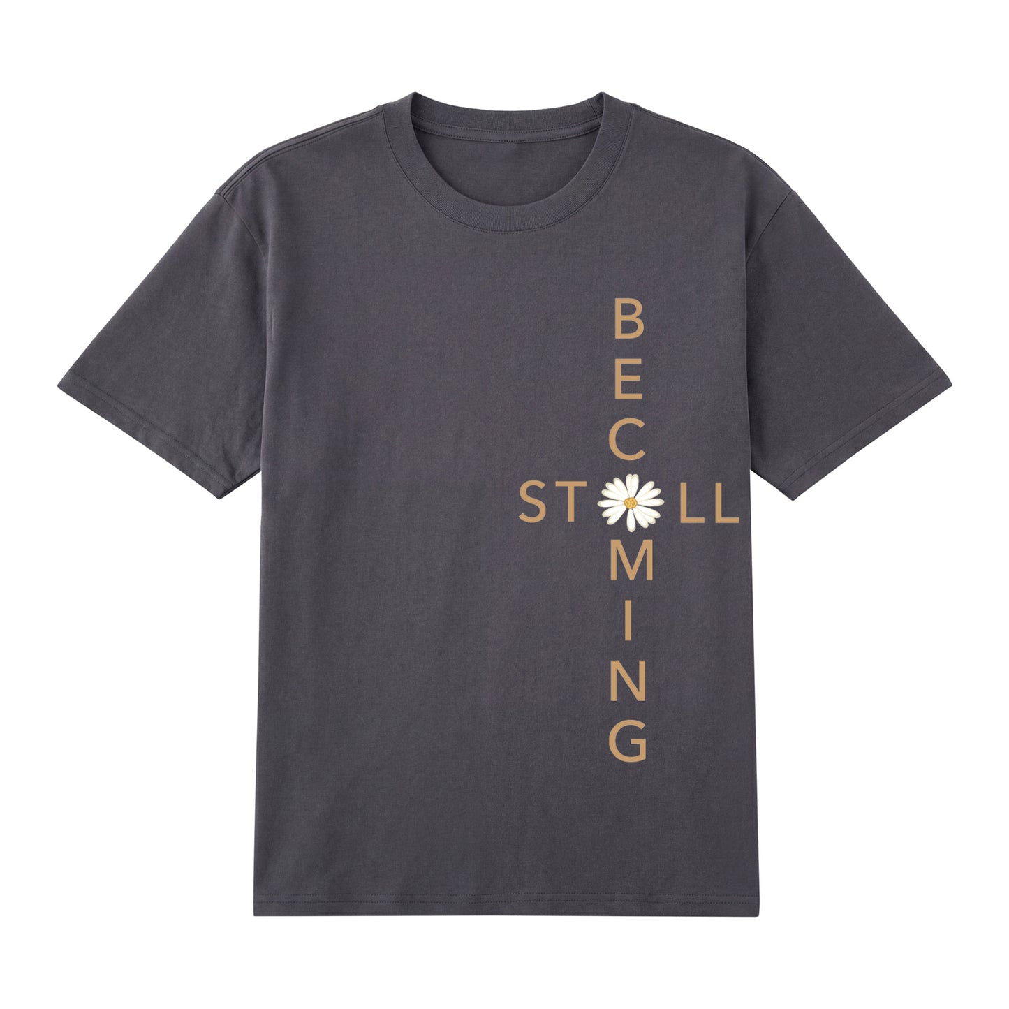 Detail view of gray t恤 featuring Flower stillbecoming Staple Tee
