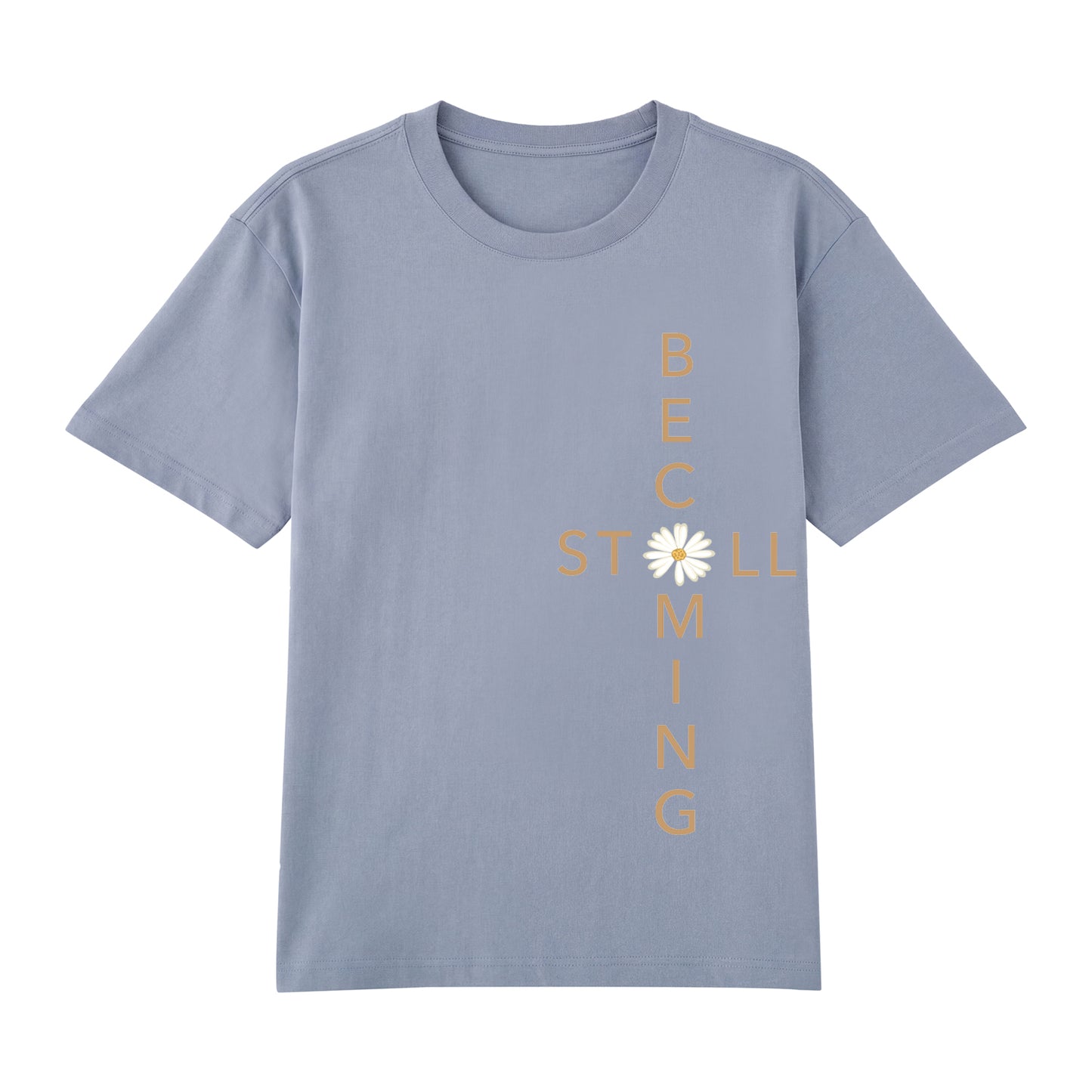 Detail view of blue t恤 featuring Flower stillbecoming Staple Tee