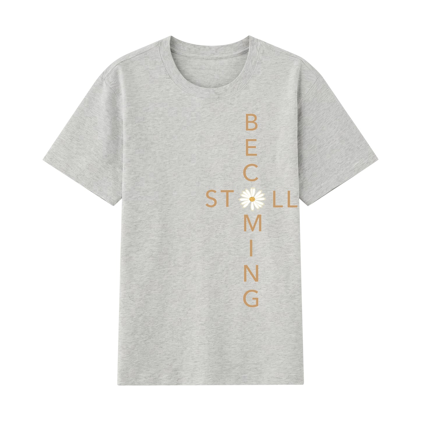 Detail view of gray t恤 featuring Flower stillbecoming Staple Tee