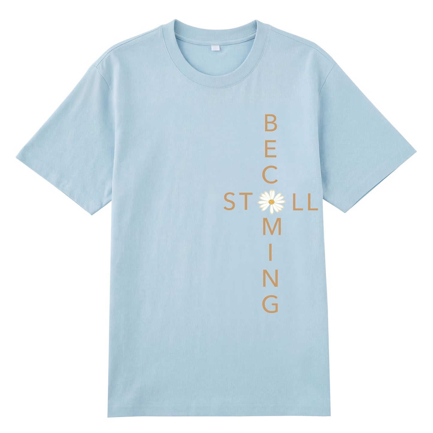 Detail view of blue t恤 featuring Flower stillbecoming Staple Tee