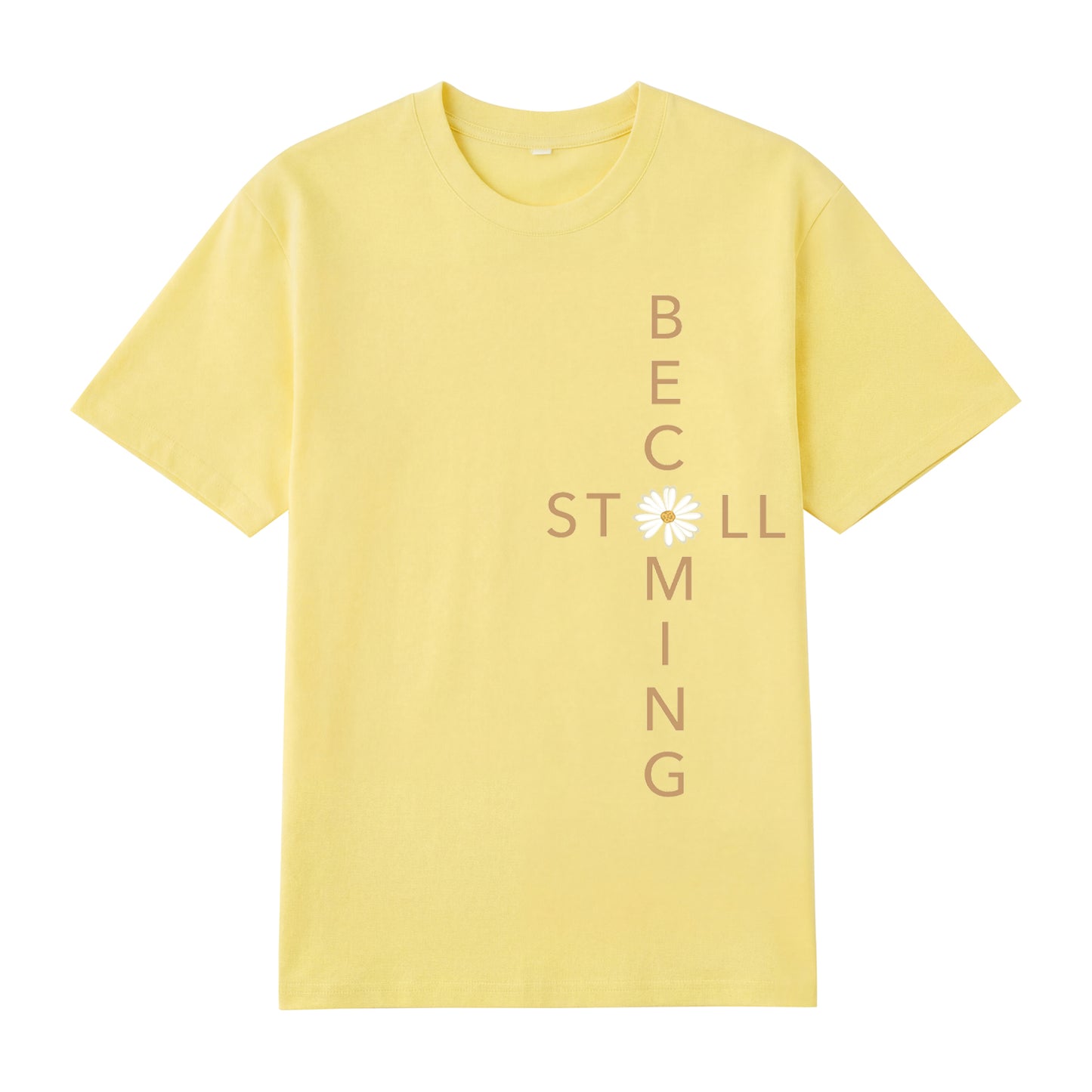 Detail view of yellow t恤 featuring Flower stillbecoming Staple Tee