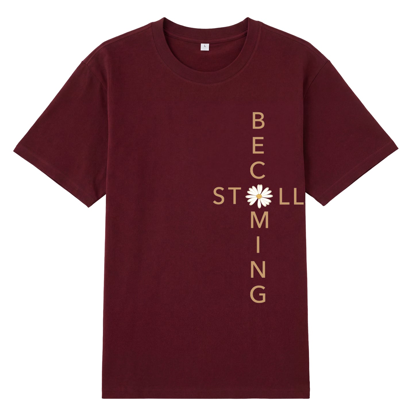 Detail view of red t恤 featuring Flower stillbecoming Staple Tee