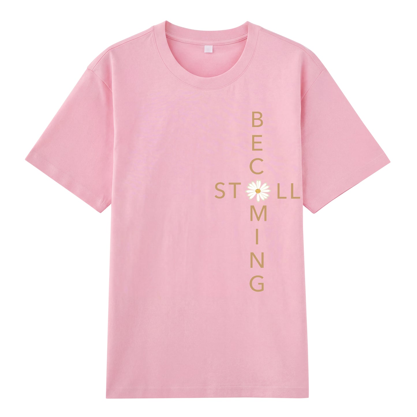 Detail view of pink t恤 featuring Flower stillbecoming Staple Tee