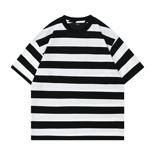 Premium Heavyweight Relaxed-Fit Stripe T-Shirt | 260GSM Slub Cotton | Drop-Shoulder Tee ChromaBrite Clothing