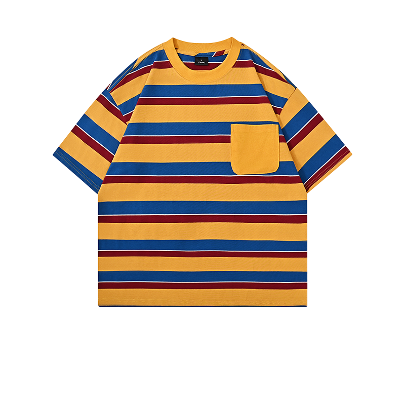 Front view of grey t恤 featuring Stripe Patch Pocket T-Shirt 240GSM | Relaxed Drop-Shoulder |