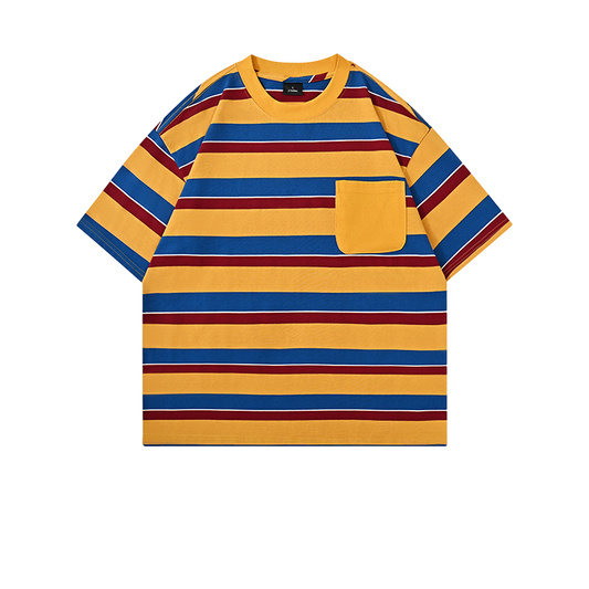 Front view of grey t恤 featuring Stripe Patch Pocket T-Shirt 240GSM | Relaxed Drop-Shoulder |