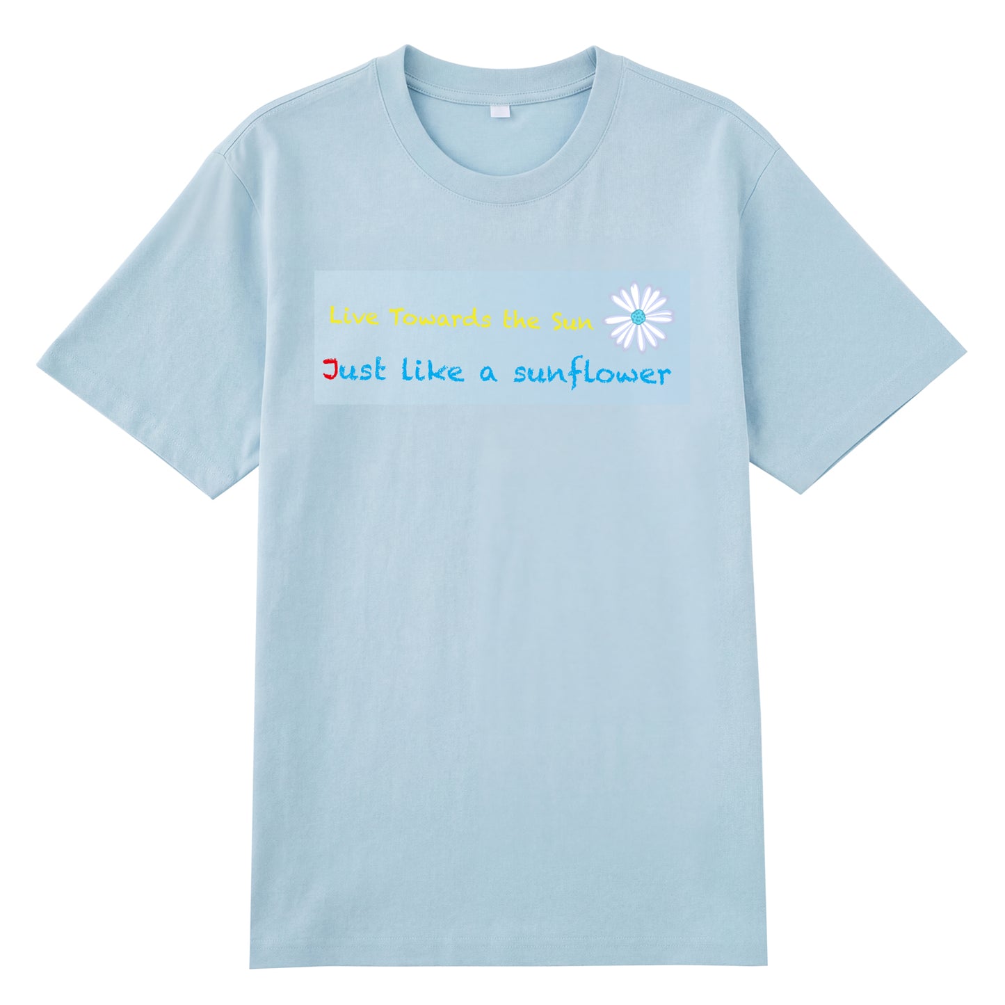 Detail view of blue t恤 featuring Sunward Bloom Staple Tee