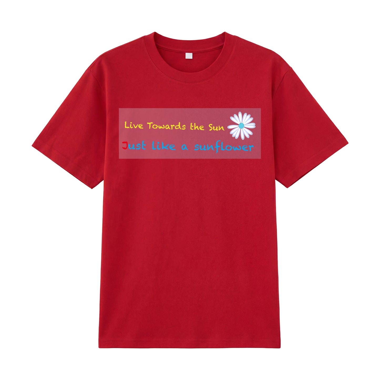 Detail view of red t恤 featuring Sunward Bloom Staple Tee