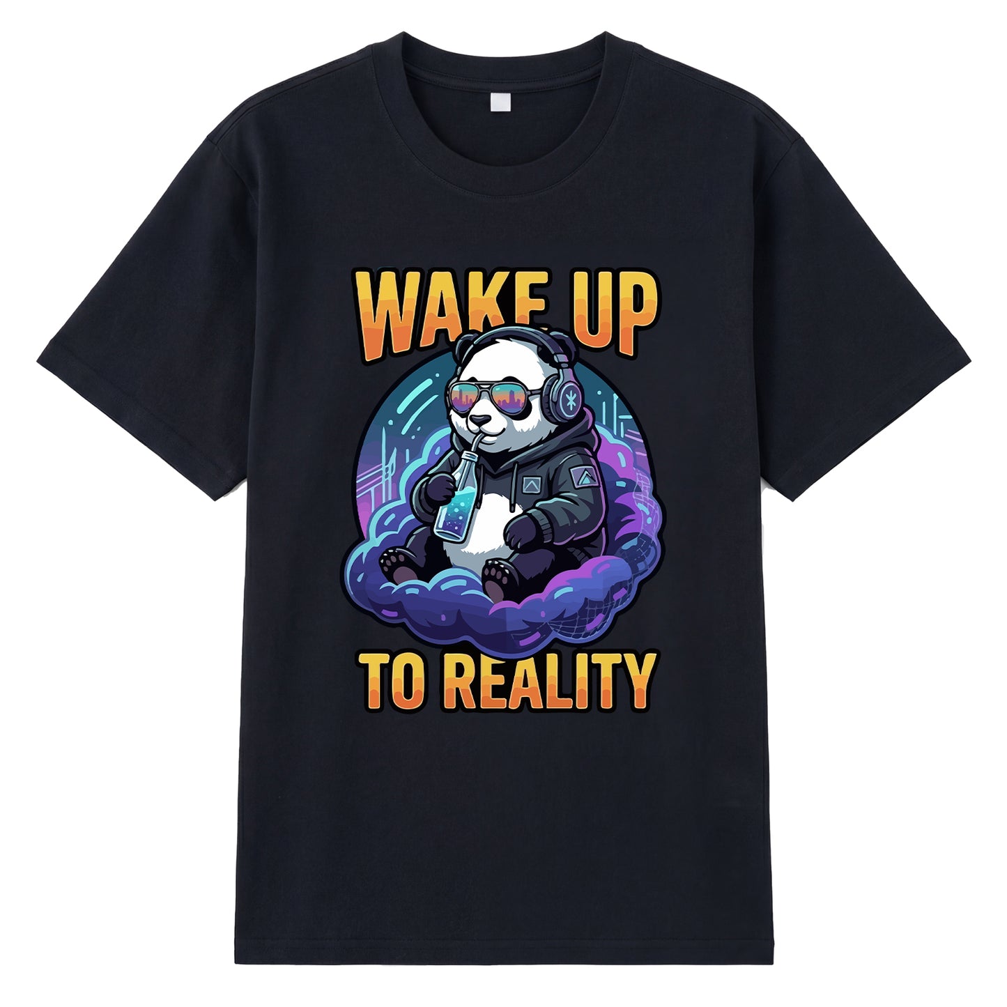Detail view of black t恤 featuring Wake up to reality Staple Tee