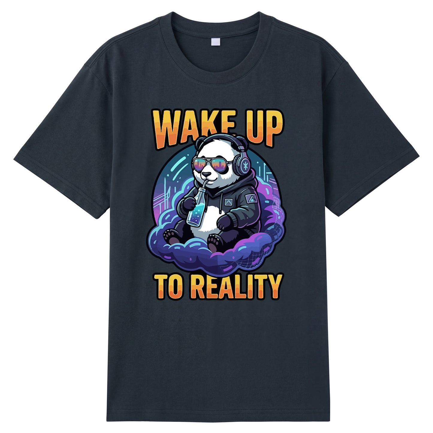 Detail view of gray t恤 featuring Wake up to reality Staple Tee