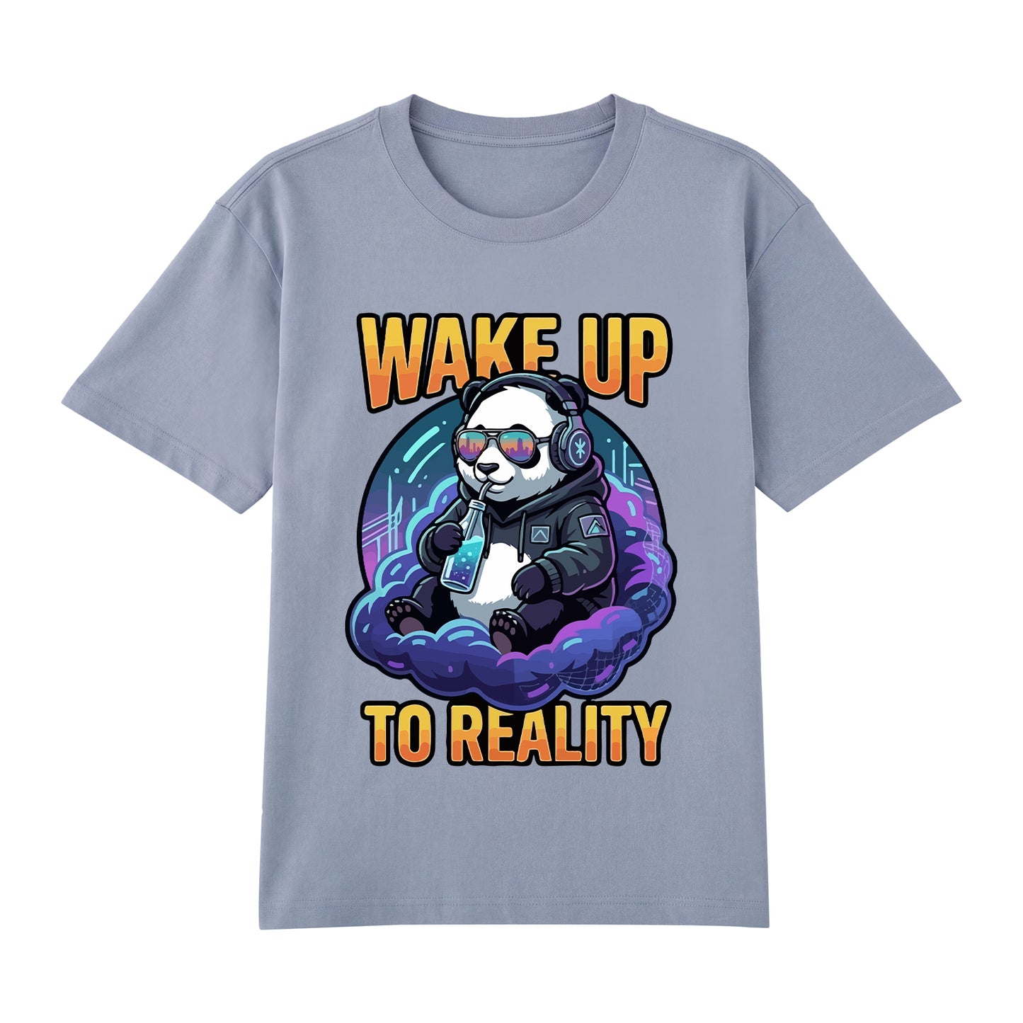 Detail view of blue t恤 featuring Wake up to reality Staple Tee