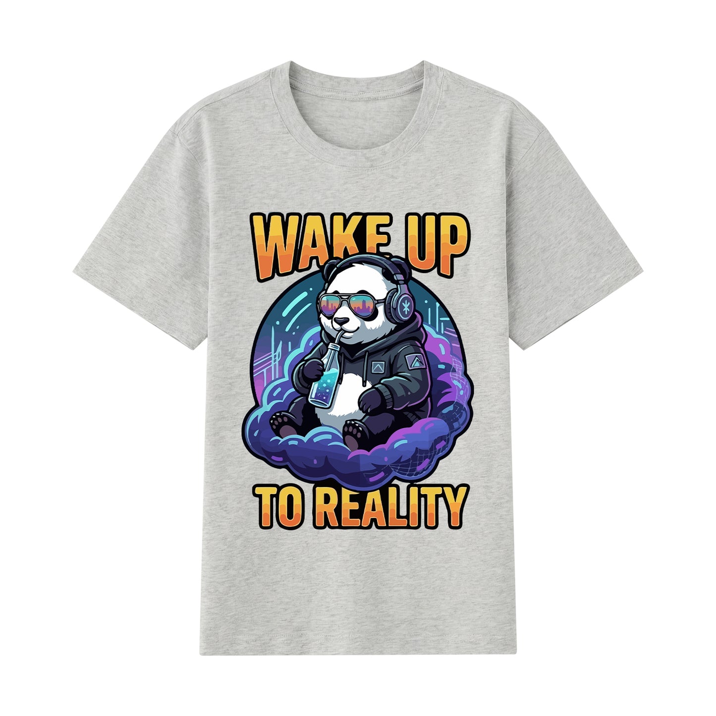 Detail view of gray t恤 featuring Wake up to reality Staple Tee