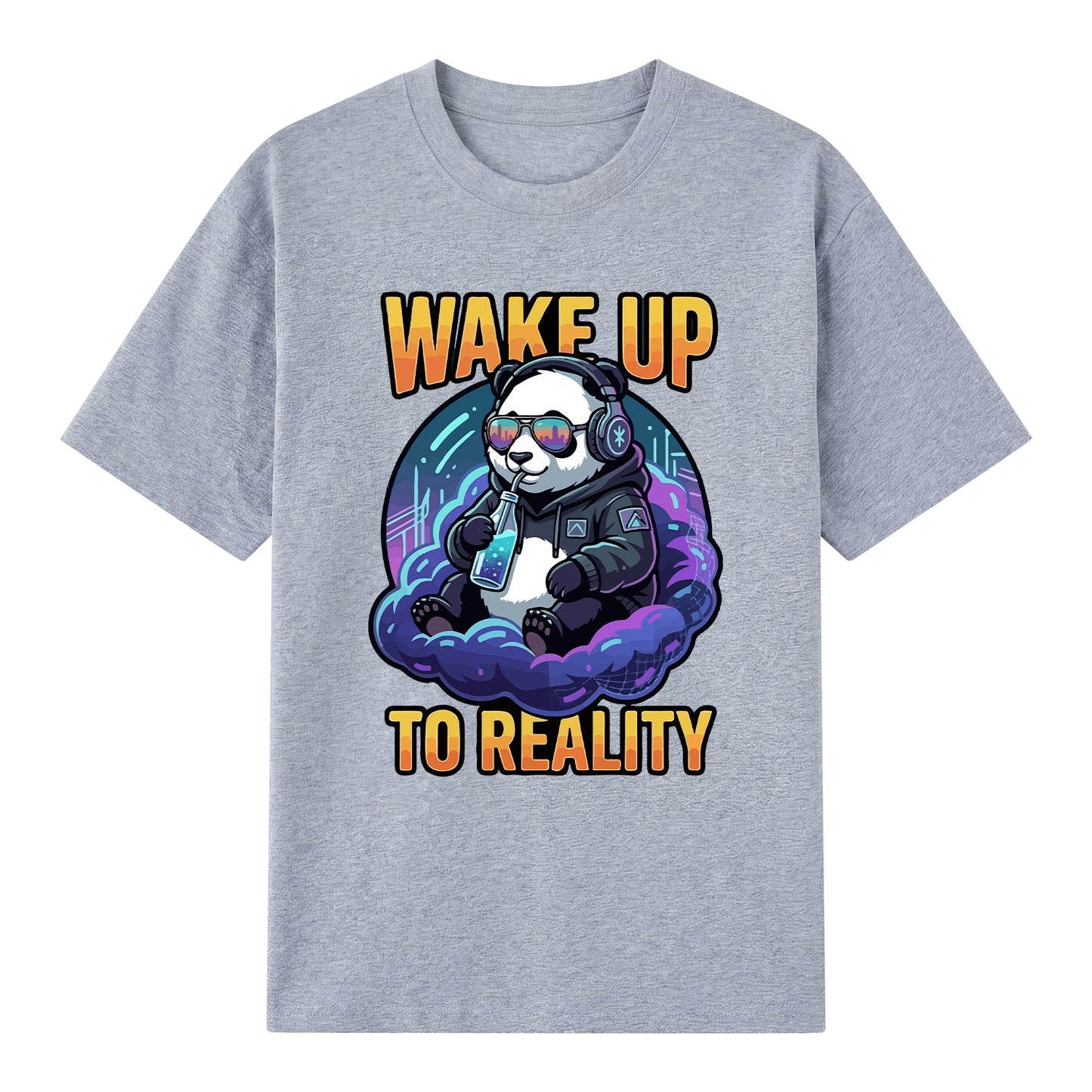 Detail view of gray t恤 featuring Wake up to reality Staple Tee