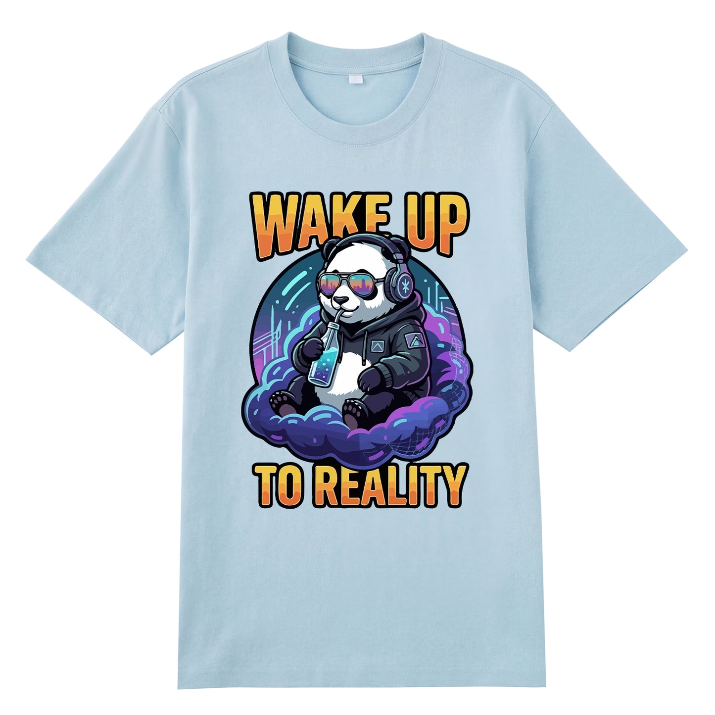Detail view of blue t恤 featuring Wake up to reality Staple Tee