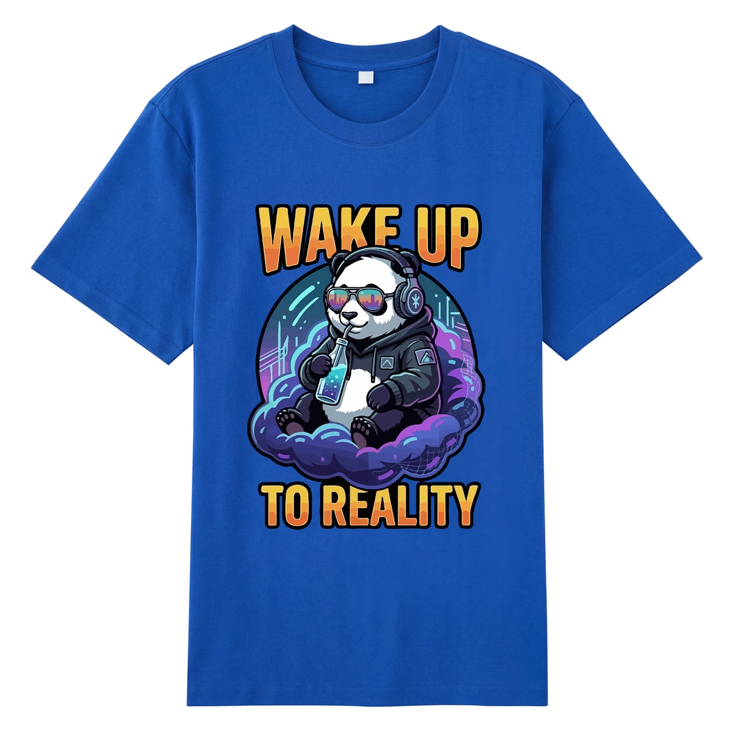 Detail view of blue t恤 featuring Wake up to reality Staple Tee