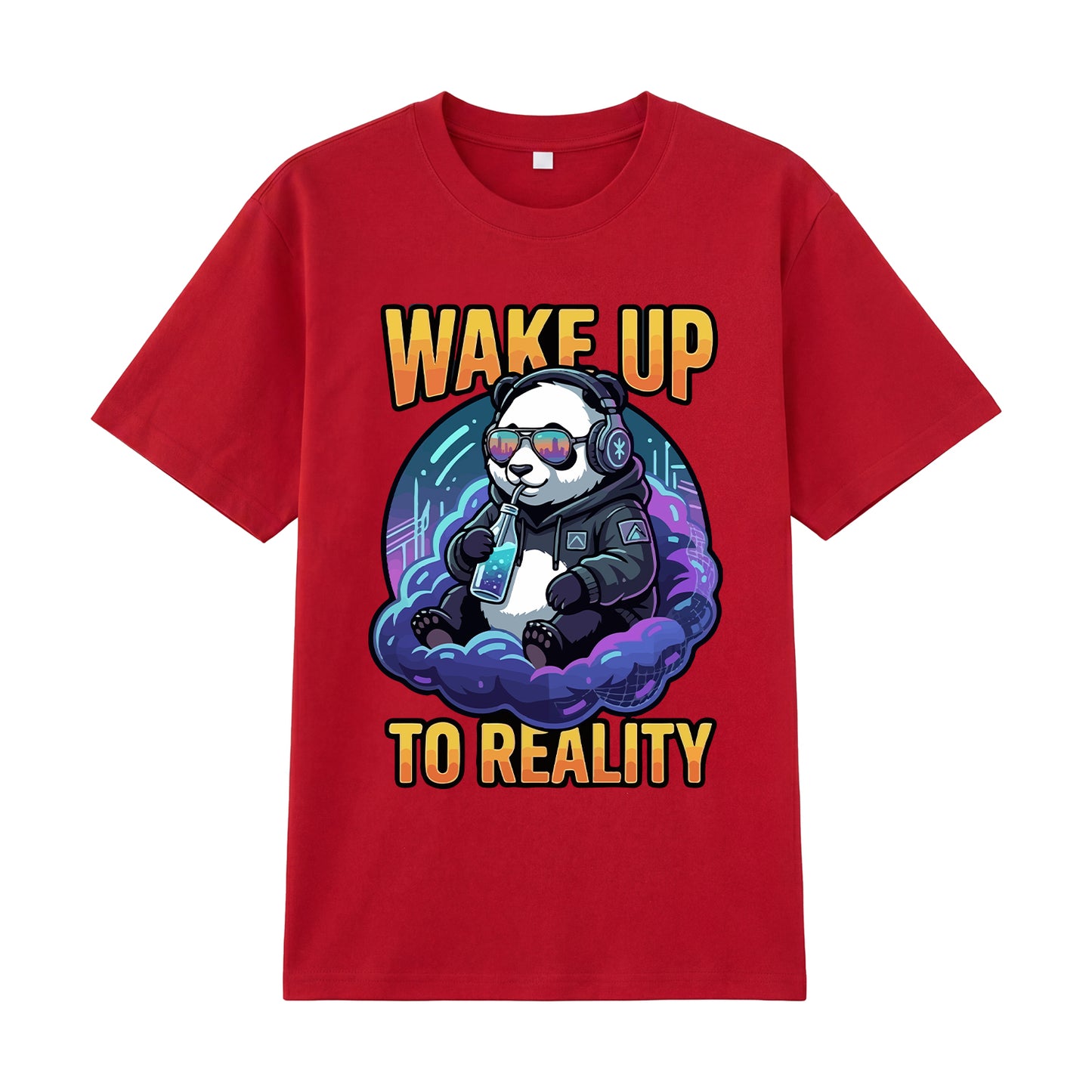 Detail view of red t恤 featuring Wake up to reality Staple Tee