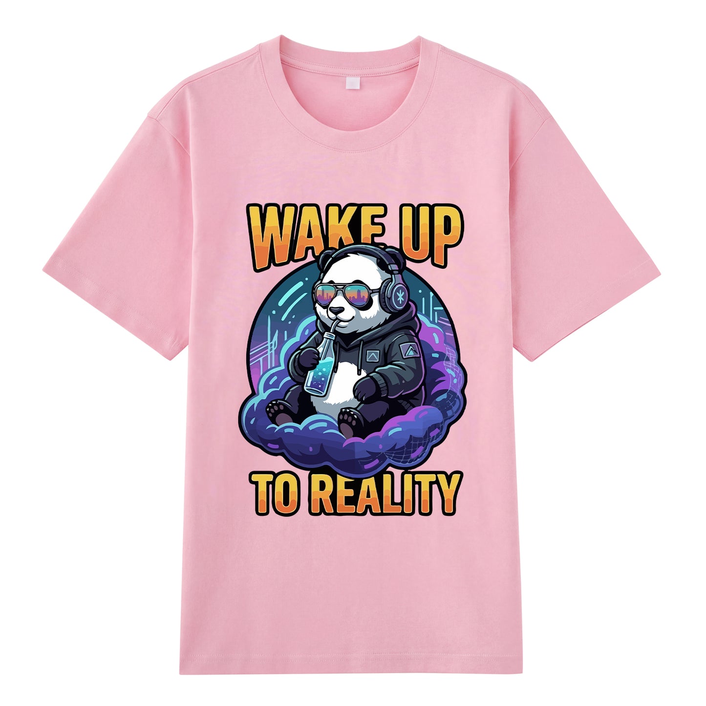 Detail view of pink t恤 featuring Wake up to reality Staple Tee