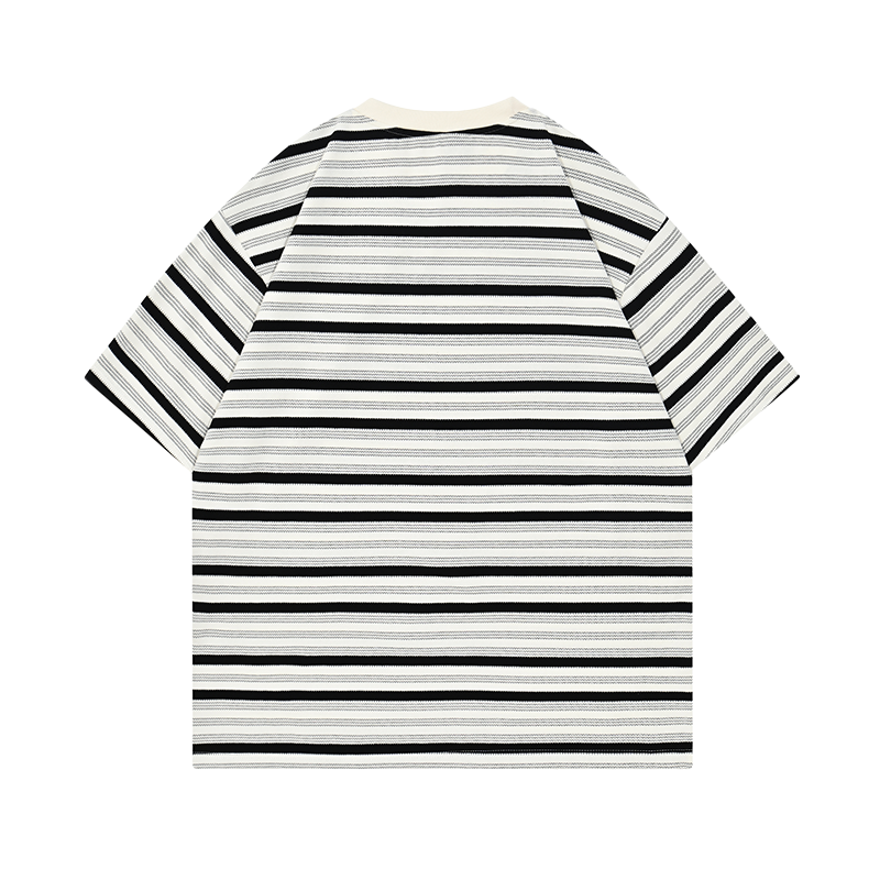 Yarn-Dyed Stripe T-Shirt 200GSM | Relaxed Drop-Shoulder | Grey-Black Tee ChromaBrite Clothing - 展示3