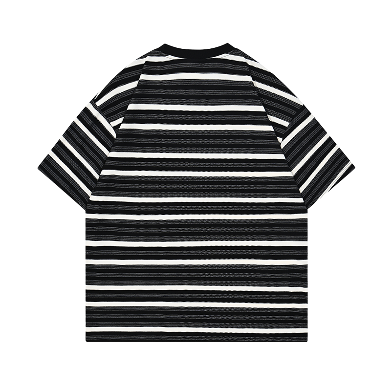 Yarn-Dyed Stripe T-Shirt 200GSM | Relaxed Drop-Shoulder | Grey-Black Tee ChromaBrite Clothing - 展示4