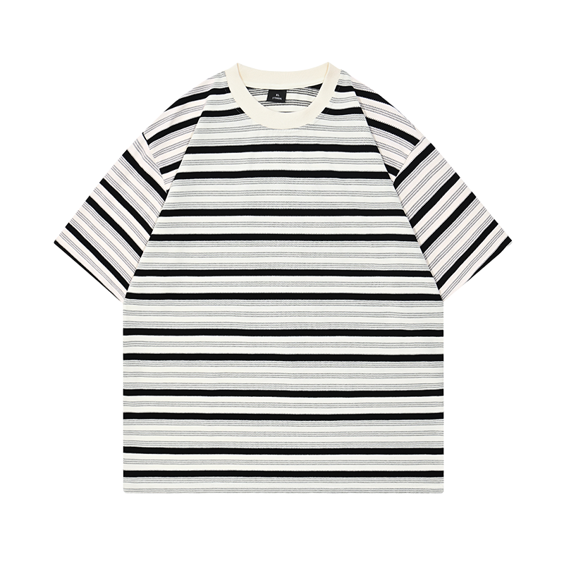 Yarn-Dyed Stripe T-Shirt 200GSM | Relaxed Drop-Shoulder | Grey-Black Tee ChromaBrite Clothing