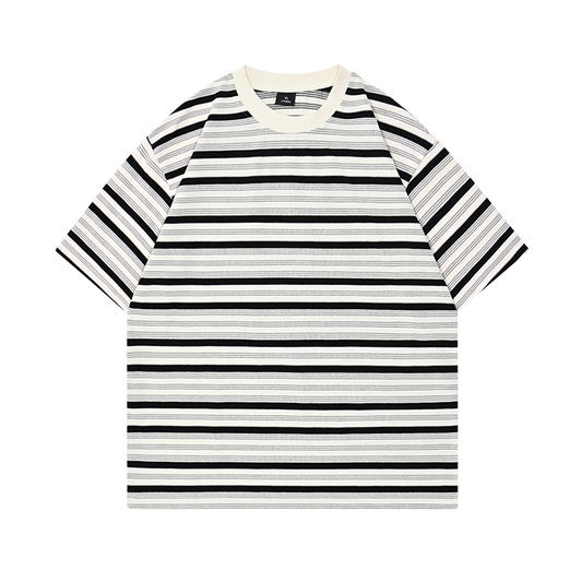 Yarn-Dyed Stripe T-Shirt 200GSM | Relaxed Drop-Shoulder | Grey-Black Tee ChromaBrite Clothing