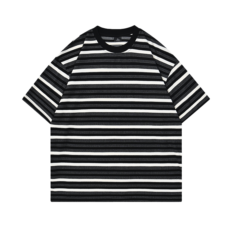 Yarn-Dyed Stripe T-Shirt 200GSM | Relaxed Drop-Shoulder | Grey-Black Tee ChromaBrite Clothing - 展示2